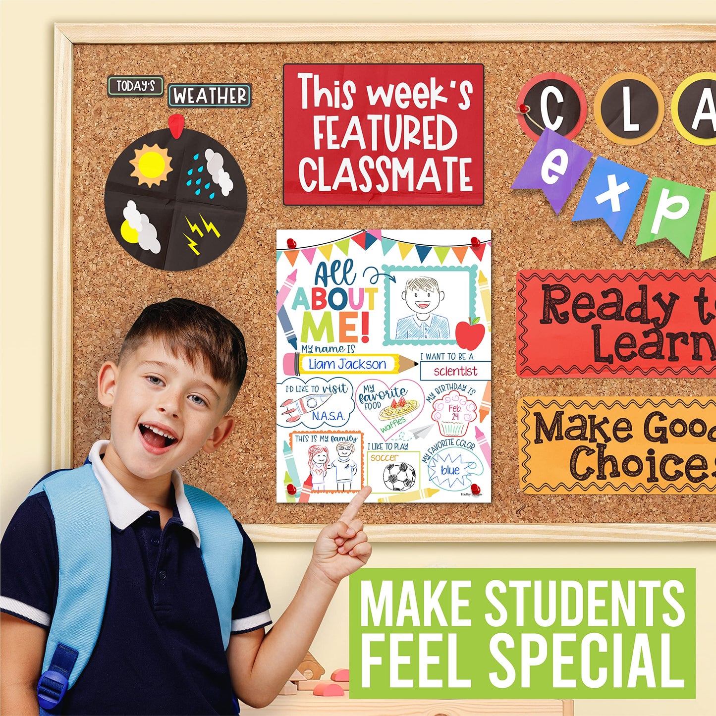 Hadley Designs All About Me Posters for Classroom Must Haves - 20 Star Student Poster, 100 Days of School Items, Star of The Week Poster Elementary Classroom Decor, End of School Year Teacher Supplies