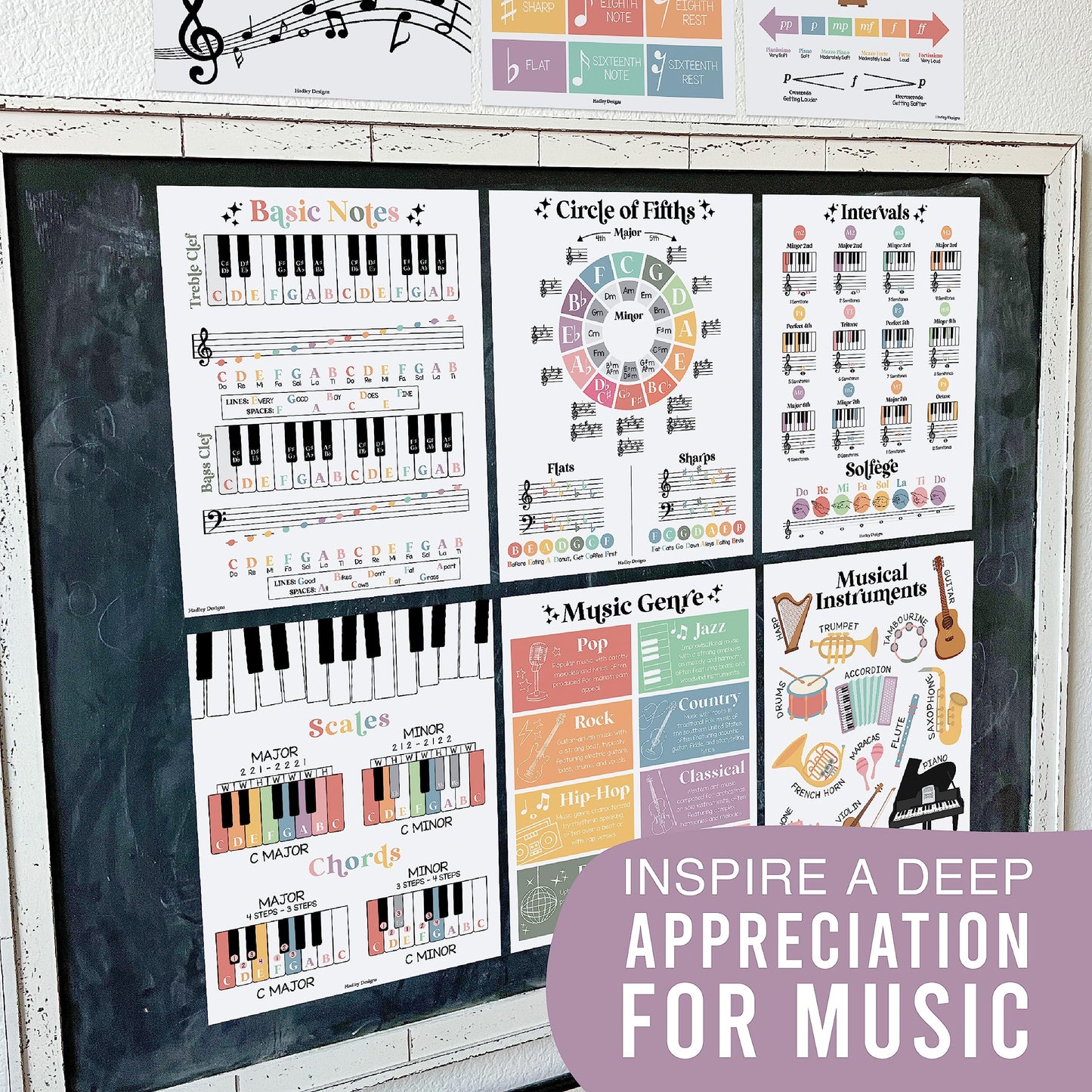 Hadley Designs 9 Music Classroom Posters – Boho Pastel Music Classroom Decor, Choir & Solfege Prints, Bulletin Board Decorations, Educational Supplies for Teachers