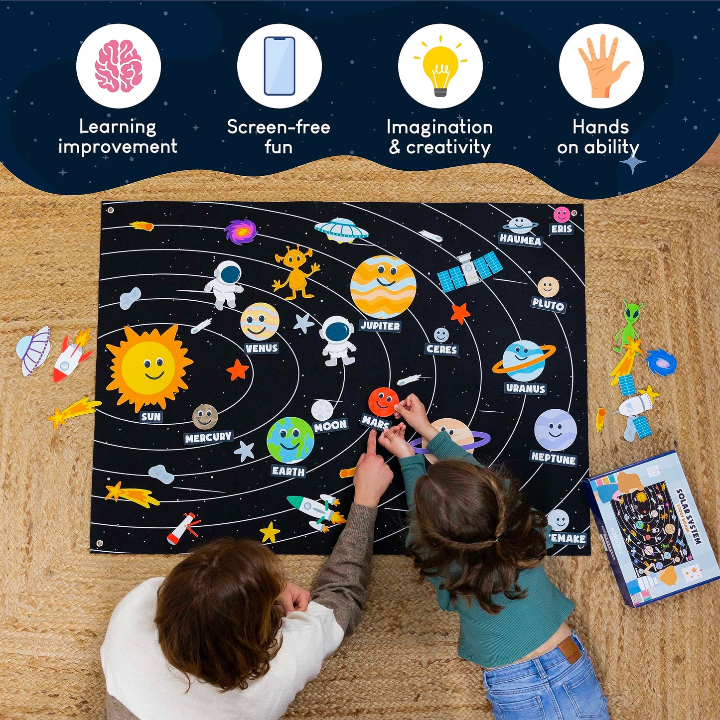BONNYCO Solar System for Kids Toys with 61 Felt Figures. Space Montessori Toys, Girls Boys Birthday Gifts Planets. Felt Board for Toddlers Story, Educational Kids Gifts 3 4 5 6 7 8 Years, Christmas