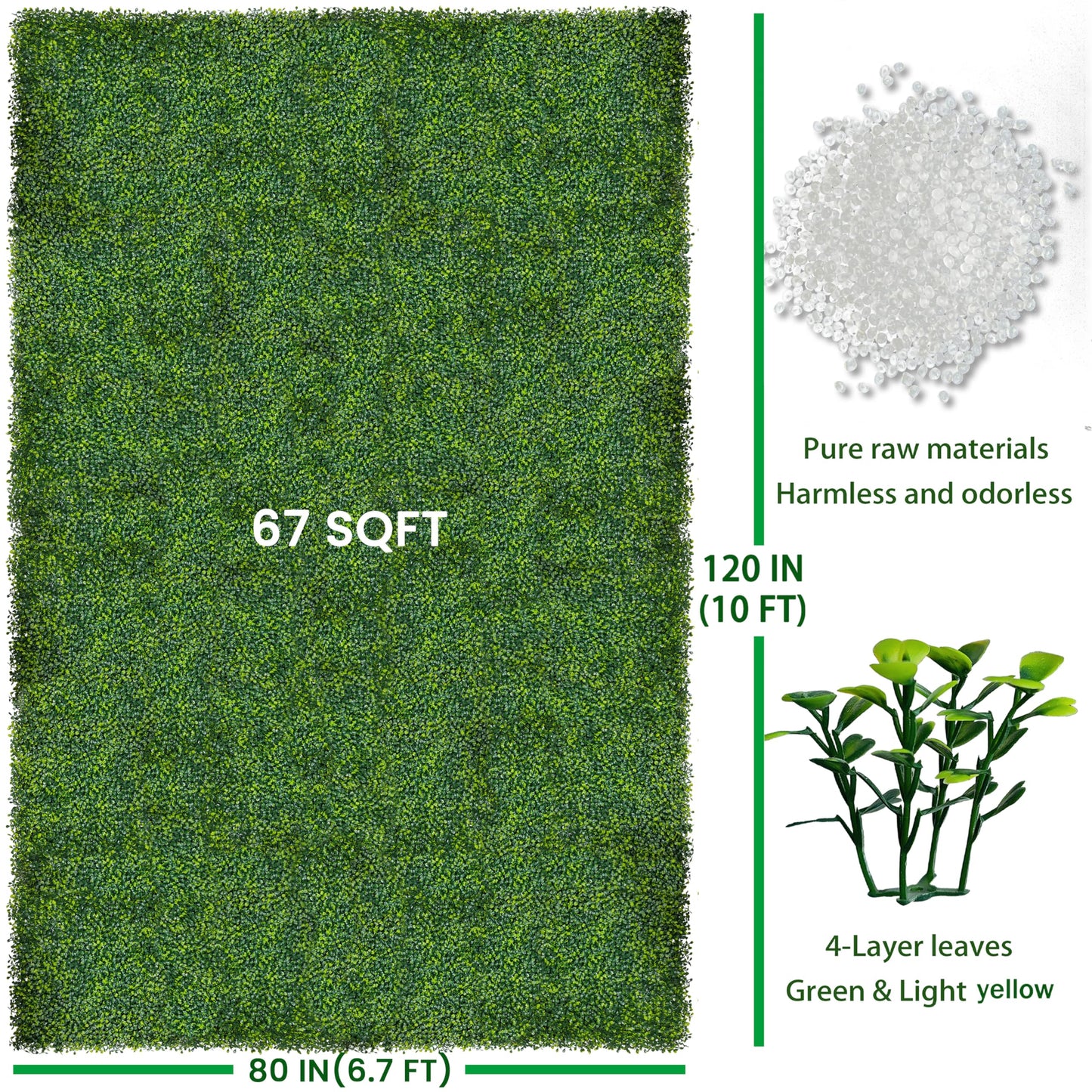 ODTORY Artificial Boxwood Roll Panels: 80 X 120 in(67 sqft) UV-Anti Fake Ivy Privacy Fence Wall Screen for Indoor Outdoor Green Grass Wall Decor & Hedge Fence Covering Privacy